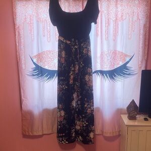 Floral Black and pink Romper with belt